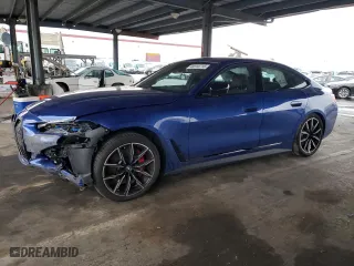 2023 BMW i4 eDrive40 with VIN WBY73AW07PFR45505, listed as a Copart auction lot 49113715 with 12,876 mi miles and Salvage Title. Bid and sale history available at carsss.com. Image 1.