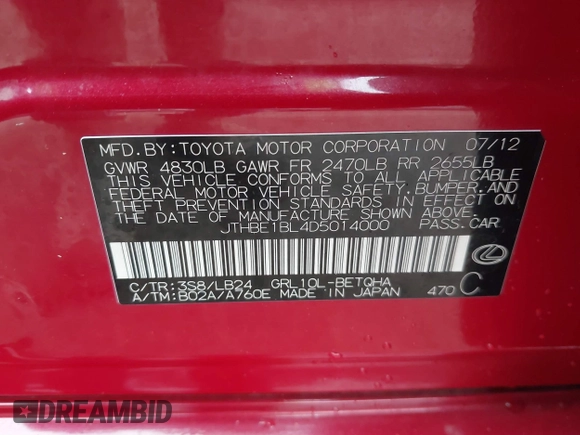 2013 Lexus GS 350 z VIN JTHBE1BL4D5014000, wystawiony jako IAAI lot #41541536 z przebiegiem 197 100 mil mil oraz . Historia ofert i sprzedaży dostępna na DreamBid. Obrazek 9.