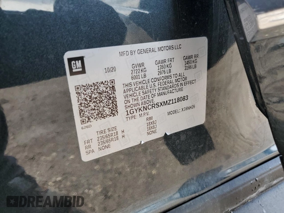 2021 Cadillac XT5 FWD Premium Luxury with VIN 1GYKNCRSXMZ118083, listed as a Copart auction lot 54703225 with 45,973 mi miles and Salvage Title. Bid and sale history available at carsss.com. Image 12.