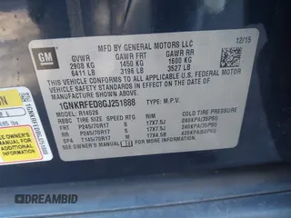 2016 Chevrolet Traverse LS with VIN 1GNKRFED8GJ251888, listed as a IAAI auction lot 41591602 with Not Provided miles. Bid and sale history available at carsss.com. Image 9.