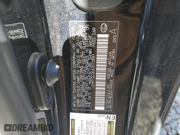 2010 Lexus IS 250 C with VIN JTHFF2C20A2510581, listed as a Copart auction lot 57653575 with 117,665 mi miles and Salvage title. Bid and sale history available at DreamBid. Image 12.