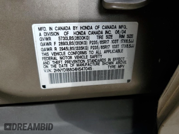 2004 Acura MDX Touring Pkg w/Navigation with VIN 2HNYD18804H547045, listed as a Copart auction lot 46000065 with 182,100 mi miles and Salvage Title. Bid and sale history available at carsss.com. Image 13.