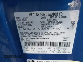 2014 Ford F-150 XL with VIN 1FTFW1CF6EKD90807, listed as a IAAI auction lot 41466067 with 127,686 mi miles. Bid and sale history available at carsss.com. Image 9.