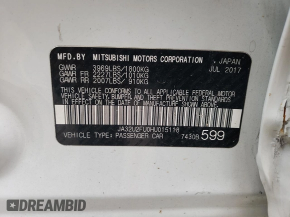 2017 Mitsubishi Lancer ES with VIN JA32U2FU0HU015118, listed as a Copart auction lot 73926434 with 78,240 mi miles and Salvage Title. Bid and sale history available at carsss.com. Image 12.