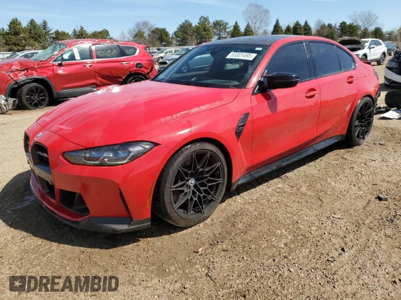 2023 BMW M3 Competition xDrive with VIN WBS43AY03PFN58833, listed as a Copart auction lot 53301495 with 32,032 mi miles and Salvage title. Bid and sale history available at DreamBid. Image 1.