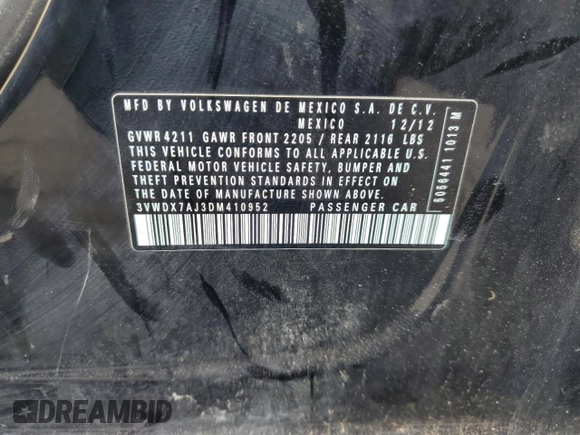 2013 Volkswagen Jetta SE с VIN 3VWDX7AJ3DM410952, выставлен на аукционе Copart как лот 62918085 с пробегом 149 728 миль миль и Списание • Salvage title. История ставок и продаж доступна на DreamBid. Изображение 12.