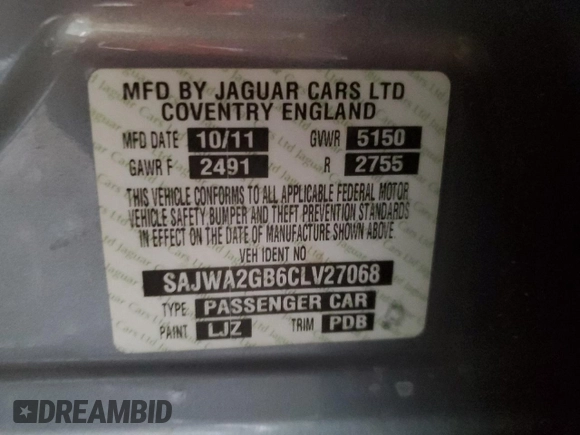 2012 Jaguar XJ XJL with VIN SAJWA2GB6CLV27068, listed as a Copart auction lot 80392293 with 88,636 mi miles and Salvage title. Bid and sale history available at DreamBid. Image 12.