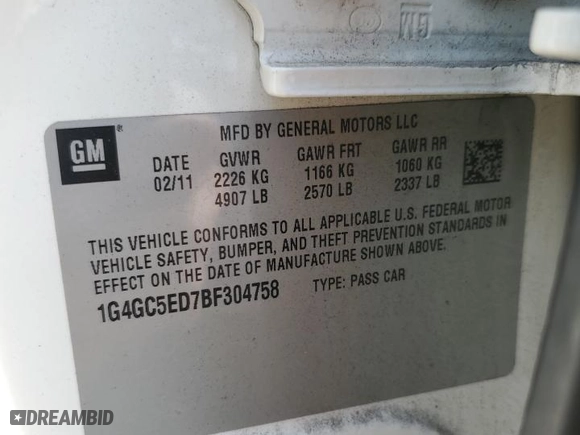 2011 Buick LaCrosse CXL with VIN 1G4GC5ED7BF304758, listed as a Copart auction lot 47548075 with 65,928 mi miles and Salvage Title. Bid and sale history available at carsss.com. Image 15.