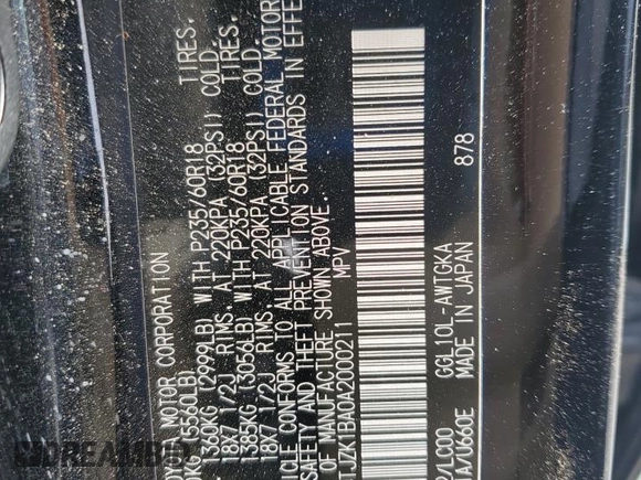 2010 Lexus RX 350 with VIN JTJZK1BA0A2000211, listed as a Copart auction lot 62957225 with 120,554 mi miles and Salvage title. Bid and sale history available at DreamBid. Image 13.