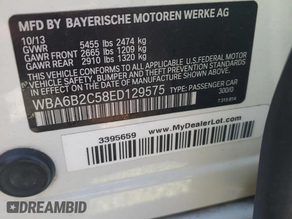 2014 BMW 6 Series 650i with VIN WBA6B2C58ED129575, listed as a Copart auction lot 48711525 with 78,681 mi miles and Salvage Title. Bid and sale history available at carsss.com. Image 13.