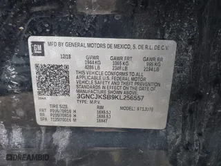2019 Chevrolet Trax LS with VIN 3GNCJKSB9KL256557, listed as a IAAI auction lot 41879464 with 75,184 mi miles. Bid and sale history available at carsss.com. Image 9.