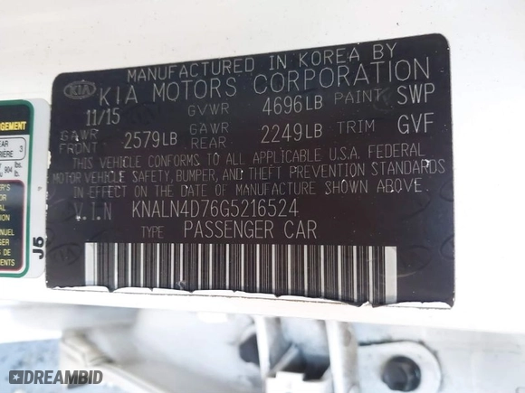 2016 Kia Cadenza Premium with VIN KNALN4D76G5216524, listed as a IAAI auction lot 41029900 with NaN miles. Bid and sale history available at carsss.com. Image 9.
