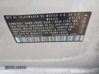 2015 Volkswagen Jetta Sedan 1.8T SE with VIN 3VWD17AJ3FM297573, listed as a IAAI auction lot 41884541 with 98,225 mi miles. Bid and sale history available at carsss.com. Image 9.
