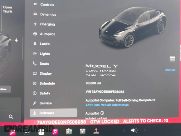 2022 Tesla Model Y Long Range z VIN 7SAYGDEE0NF508958, wystawiony jako IAAI lot #42191819 z przebiegiem 60 880 mil mil oraz . Historia ofert i sprzedaży dostępna na DreamBid. Obrazek 7.