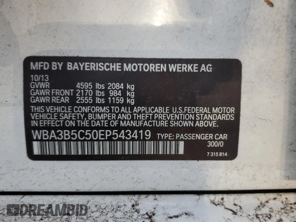 2014 BMW 3 Series 328i xDrive с VIN WBA3B5C50EP543419, выставлен на аукционе Copart как лот 60843465 с пробегом 107 066 миль миль и Списание • Salvage title. История ставок и продаж доступна на DreamBid. Изображение 12.