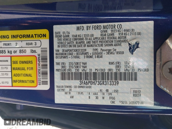 2016 Ford Fusion SE with VIN 3FA6P0H73GR313339, listed as a IAAI auction lot 42074467 with 121,156 mi miles. Bid and sale history available at carsss.com. Image 9.