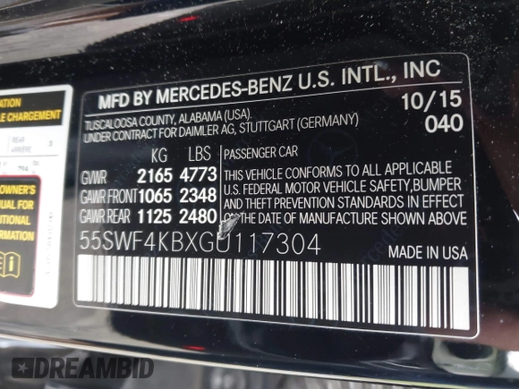 2016 Mercedes-Benz C 300 Luxury with VIN 55SWF4KBXGU117304, listed as a IAAI auction lot 42383784 with 126,902 mi miles and . Bid and sale history available at DreamBid. Image 9.