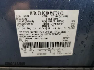 2018 Ford Explorer XLT with VIN 1FM5K7D80JGB51191, listed as a Copart auction lot 45317495 with 133,355 mi miles and Salvage Title. Bid and sale history available at DreamBid. Image 14.
