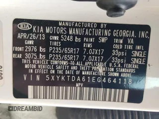 2014 Kia Sorento LX with VIN 5XYKTDA61EG464118, listed as a Copart auction lot 54347215 with 161,369 mi miles and Salvage Title. Bid and sale history available at carsss.com. Image 13.