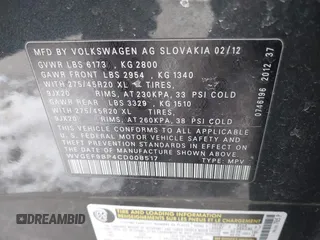 2012 Volkswagen Touareg Sport z VIN WVGEF9BP4CD008517, wystawiony jako IAAI lot #41386971 z przebiegiem 179 306 mil mil oraz . Historia ofert i sprzedaży dostępna na DreamBid. Obrazek 9.