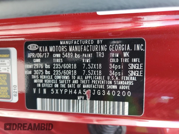 2018 Kia Sorento EX with VIN 5XYPH4A51JG340200, listed as a Copart auction lot 56343885 with 45,896 mi miles and Salvage title. Bid and sale history available at DreamBid. Image 12.