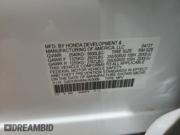 2022 Acura MDX w/Technology Package with VIN 5J8YD9H46NL003009, listed as a Copart auction lot 44275125 with 62,194 mi miles and Salvage Title. Bid and sale history available at carsss.com. Image 13.