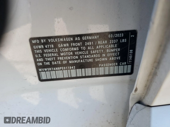 2023 Volkswagen Arteon SEL R-Line с VIN WVWSR7AN8PE011942, выставлен на аукционе Copart как лот 84512674 с пробегом 37 080 миль миль и Чистый • Clean title. История ставок и продаж доступна на DreamBid. Изображение 12.