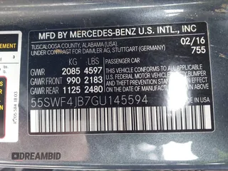 2016 Mercedes-Benz C 300 with VIN 55SWF4JB7GU145594, listed as a IAAI auction lot 42063696 with 105,636 mi miles and . Bid and sale history available at DreamBid. Image 9.