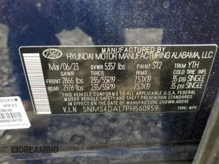 2023 Hyundai Santa Fe Limited z VIN 5NMS4DAL7PH560959, wystawiony jako Copart lot #53028795 z przebiegiem 20 846 mil mil oraz Szkoda całkowita • Salvage title. Historia ofert i sprzedaży dostępna na DreamBid. Obrazek 14.