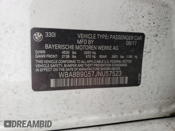 2018 BMW 3 Series 330i with VIN WBA8B9G57JNU57523, listed as a Copart auction lot 71773014 with 66,035 mi miles and Salvage Title. Bid and sale history available at carsss.com. Image 14.