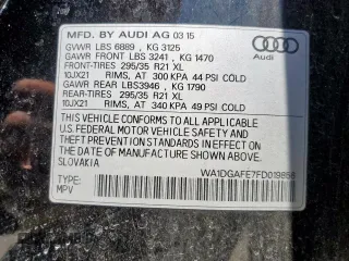 2015 Audi Q7 S line Prestige z VIN WA1DGAFE7FD019856, wystawiony jako Copart lot #58971725 z przebiegiem 189 437 mil mil oraz Szkoda całkowita • Salvage title. Historia ofert i sprzedaży dostępna na DreamBid. Obrazek 14.