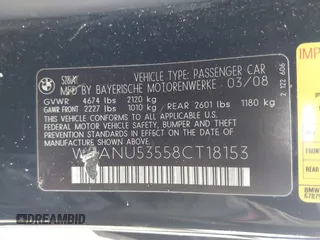 2008 BMW 5 Series 528i with VIN WBANU53558CT18153, listed as a IAAI auction lot 41706261 with 151,613 mi miles and . Bid and sale history available at DreamBid. Image 9.