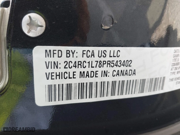 2023 Chrysler Pacifica Hybrid Touring L with VIN 2C4RC1L78PR543402, listed as a IAAI auction lot 41536710 with 35,867 mi miles. Bid and sale history available at carsss.com. Image 9.