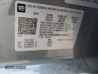 2021 Chevrolet Silverado 1500 LTZ with VIN 3GCUYGED0MG346971, listed as a Copart auction lot 51762875 with Not Provided miles and Salvage Title. Bid and sale history available at DreamBid. Image 12.