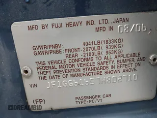 2007 Subaru Impreza i с VIN JF1GG61657H802710, выставлен на аукционе IAAI как лот 42179906 с пробегом 138 339 миль миль и . История ставок и продаж доступна на DreamBid. Изображение 9.