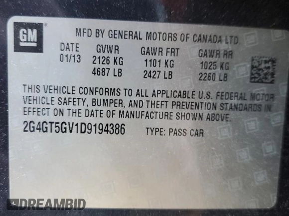 2013 Buick Regal Turbo Premium 2 with VIN 2G4GT5GV1D9194386, listed as a Copart auction lot 89401045 with 49,371 mi miles and Salvage Title. Bid and sale history available at DreamBid. Image 12.