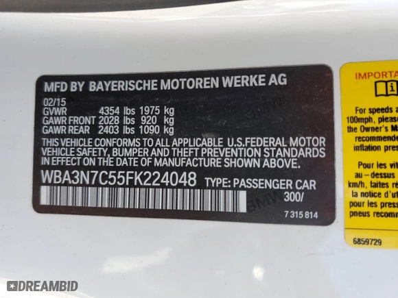 2015 BMW 4 Series 428i with VIN WBA3N7C55FK224048, listed as a Copart auction lot 43494415 with 39,934 mi miles and Salvage Title. Bid and sale history available at carsss.com. Image 14.