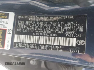 2017 Toyota Camry XLE with VIN 4T1BF1FK8HU715100, listed as a IAAI auction lot 41910692 with 113,438 mi miles. Bid and sale history available at carsss.com. Image 9.