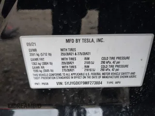2021 Tesla Model Y Performance with VIN 5YJYGDEF9MF273884, listed as a IAAI auction lot 41781944 with Not Provided miles and . Bid and sale history available at DreamBid. Image 9.