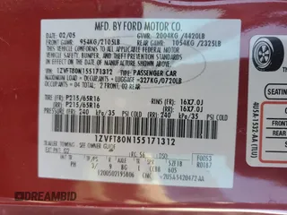 2005 Ford Mustang Deluxe with VIN 1ZVFT80N155171312, listed as a Copart auction lot 57504585 with 141,922 mi miles and Salvage title. Bid and sale history available at DreamBid. Image 12.