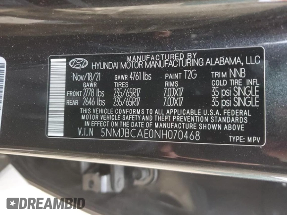 2022 Hyundai Tucson SEL with VIN 5NMJBCAE0NH070468, listed as a Copart auction lot 48060865 with 51,844 mi miles and Salvage Title. Bid and sale history available at carsss.com. Image 15.