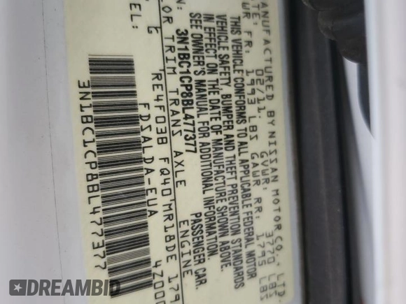 2011 Nissan Versa S с VIN 3N1BC1CP8BL477377, выставлен на аукционе Copart как лот 55097775 с пробегом 120 225 миль миль и Списание • Salvage title. История ставок и продаж доступна на DreamBid. Изображение 13.