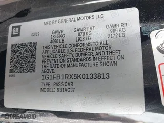 2019 Chevrolet Camaro 1LT with VIN 1G1FB1RX5K0133813, listed as a IAAI auction lot 41927669 with 89,557 mi miles. Bid and sale history available at carsss.com. Image 9.