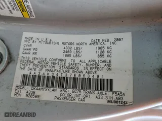 2007 Mitsubishi Eclipse GT with VIN 4A3AK34T37E063401, listed as a Copart auction lot 70760944 with 166,641 mi miles and Salvage Title. Bid and sale history available at carsss.com. Image 12.