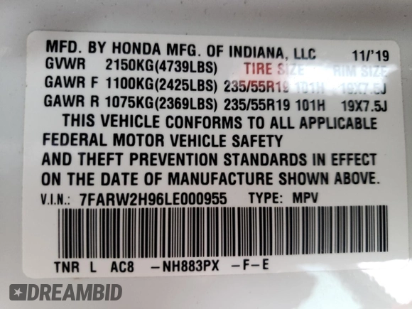 2020 Honda CR-V Touring z VIN 7FARW2H96LE000955, wystawiony jako Copart lot #51335415 z przebiegiem 37 322 mil mil oraz Szkoda całkowita • Salvage title. Historia ofert i sprzedaży dostępna na DreamBid. Obrazek 14.