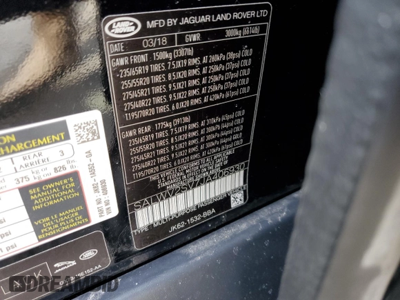 2018 Land Rover Range Rover Sport HSE Dynamic with VIN SALWV2SV7JA406930, listed as a Copart auction lot 49456785 with 84,834 mi miles and Salvage Title. Bid and sale history available at carsss.com. Image 14.