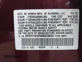2013 Honda Pilot LX with VIN 5FNYF4H25DB029032, listed as a IAAI auction lot 42661736 with 128,096 mi miles and . Bid and sale history available at DreamBid. Image 9.