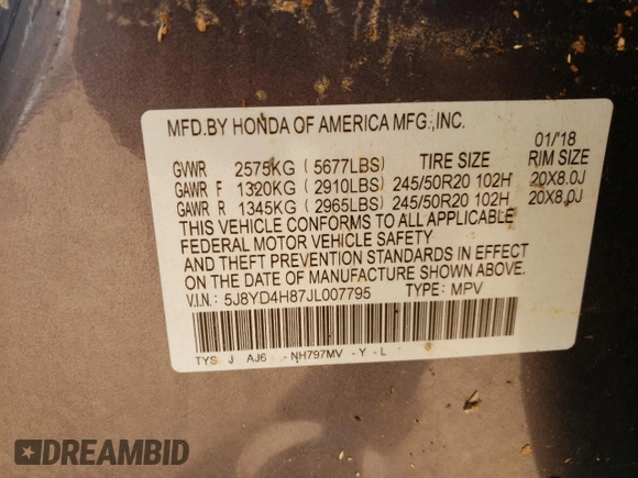 2018 Acura MDX Advance with VIN 5J8YD4H87JL007795, listed as a Copart auction lot 48009885 with Not Provided miles and Salvage Title. Bid and sale history available at carsss.com. Image 13.