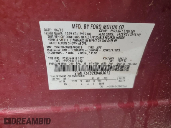 2019 Ford Flex SEL with VIN 2FMHK6C82KBA03013, listed as a Copart auction lot 44572885 with 100,446 mi miles and Salvage Title. Bid and sale history available at carsss.com. Image 14.