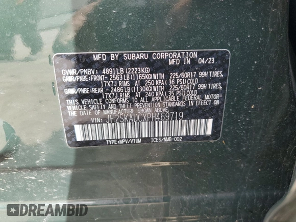 2023 Subaru Forester Premium z VIN JF2SKADCXPH469719, wystawiony jako Copart lot #56318445 z przebiegiem 34 547 mil mil oraz Szkoda całkowita • Salvage title. Historia ofert i sprzedaży dostępna na DreamBid. Obrazek 13.